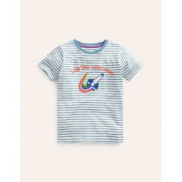 Embroidered Graphic T-shirt - Sapphire Blue/Ivory Rocket