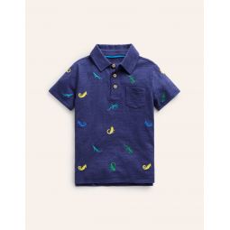 Embroidered Slubbed Polo Shirt - College Navy Lizards