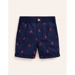 Smart Roll Up Shorts - College Navy Skull Embroidery