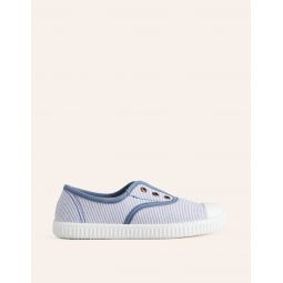 Laceless Canvas Pull-ons - Blue Ticking Stripe