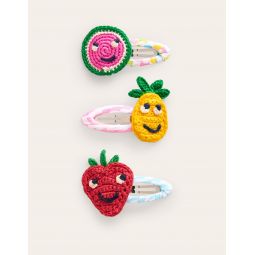 3 Pack Hair Clips - Multi Stripe Crochet Fruit