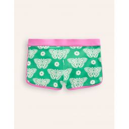Patterned Swim Shorts - Pea Green Butterfly Stamp