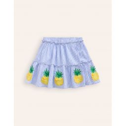 Applique Skirt - Ivory/ Surf Blue Pineapples