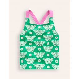 Cross Back Tankini Top - Pea Green Butterfly Stamp