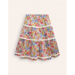 Printed Tiered Midi Skirt - Bubblegum Peony Floral