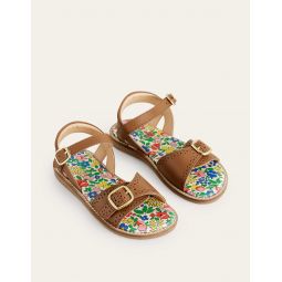 Leather Buckle Sandals - Tan