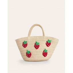 Basket Bag - Embroidered Strawberries