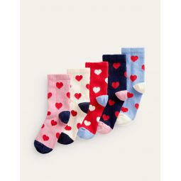 Ribbed Socks 5 Pack - Multi Hearts
