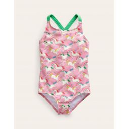 Cross-back Printed Swimsuit - Formica Pink Unicorns