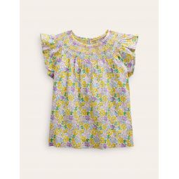 Woven Smocked Top - Yellow Spring Bloom