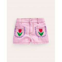 Patch Pocket Shorts - Pink / Ivory Stripe Tulip