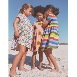 Short-sleeved Fun Jersey Dress - Multi Rainbow Stripe