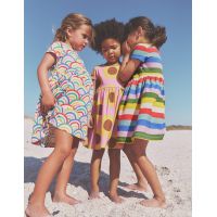 Short-sleeved Fun Jersey Dress - Ivory Multi Rainbow