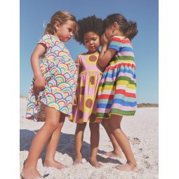 Short-sleeved Fun Jersey Dress - Ivory Multi Rainbow