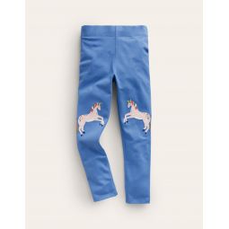 Applique Leggings - Delft Blue Unicorn