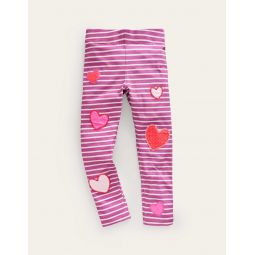 Applique Leggings - Strawberry Pink/Ivory Hearts