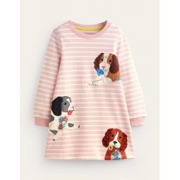 Cosy Applique Sweatshirt Dress - Ballet Pink/Ivory Dogs