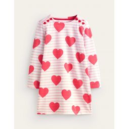 Fun Breton Dress - Poppy Red Stripe Heart