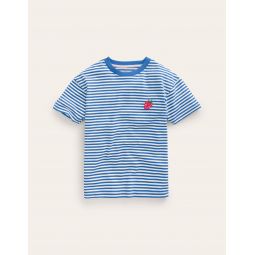 Embroidered Logo T-Shirt - Blue Heron/Ivory Strawberry