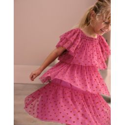 Tiered Tulle Dress - Strawberry Pink Hearts