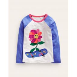 Raglan Applique T-Shirt - Surf Blue/Vanilla Pod Flower