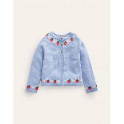 Embroidered Flower Cardigan - Vintage Blue Strawberries