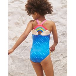 Logo Back Swimsuit - Blue Spot Rainbow
