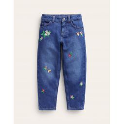 Relaxed Straight Jean - Mid Denim Embroidery