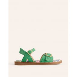 Leather Buckle Sandals - Green