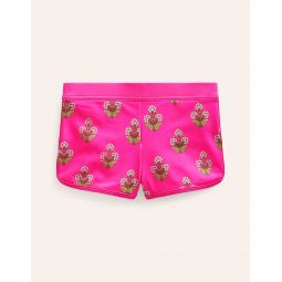 Patterned Swim Shorts - Pink Small Woodblock