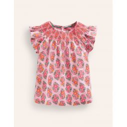 Woven Smocked Top - Sugared Almond Pink Paisley