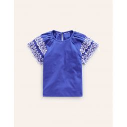 Broderie Mix T-shirt - Blue Heron/White