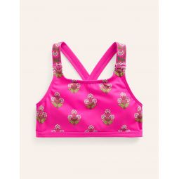 Cross Back Bikini top - Pink Small Woodblock