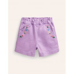 Pull-on Shorts - Crocus Purple Embroidery