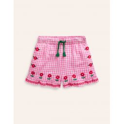 Frill Hem Woven Shorts - Pink/ Ivory Gingham