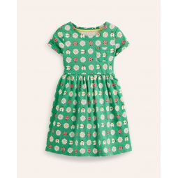 Short-sleeved Fun Jersey Dress - Pea Green Daisy Bugs