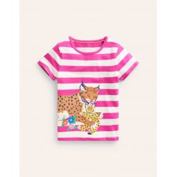 Short Sleeve Applique T-shirt - Pink/Ivory Lynx