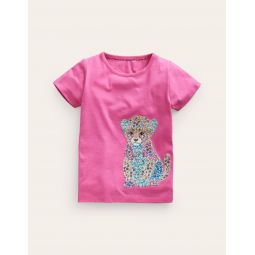 Short Sleeve Applique T-shirt - Pink Baby Leopard
