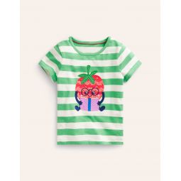 Short Sleeve Applique T-shirt - Spruce Green/Ivory Strawberry
