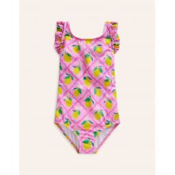 Frill Crossback Swimsuit - Pink Lemon Grove