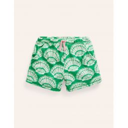 Printed Towelling Shorts - Pea Green Seashells