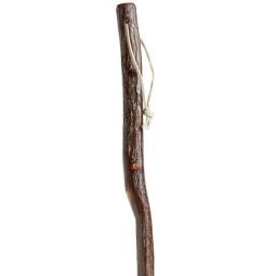 Rustic Natural Hickory Hiking Staff with Leather Strap with METAL SPIKE TIP installed, 55