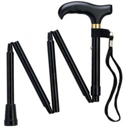Ladies Black Mini Folding Cane with Travel Pouch 33 -36