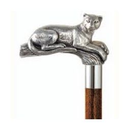 Puma Cougar Cat Silver Plate Handle Walking Stick brown shaft 36