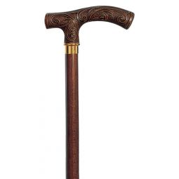 VICTORIAN patterned Fritz Walking Stick, Brown Hardwood Shaft 36