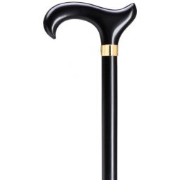 Derby Wood Walking Cane for Men - Extra Wide Ergonomic Handle, Black with brass band 42