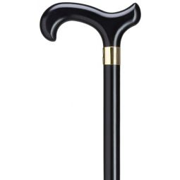 Black Wood Walking Cane for Men, Derby Style with Brass Band, 42