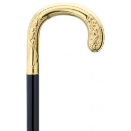 14kt GOLD PLATE horn= of= plenty embossed= design= ebony= shaft= walking= cane