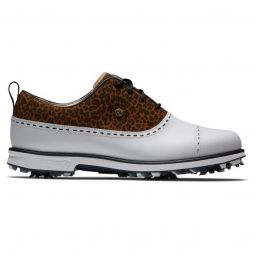 FootJoy Womens Dryjoys Premiere Series Cap Toe Golf Shoes - White/Leopard 99042