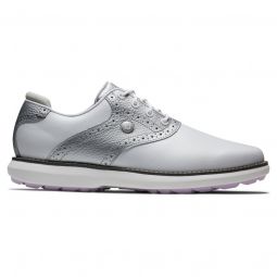 FootJoy Womens Traditions Spikeless Golf Shoes - White/Silver 97897